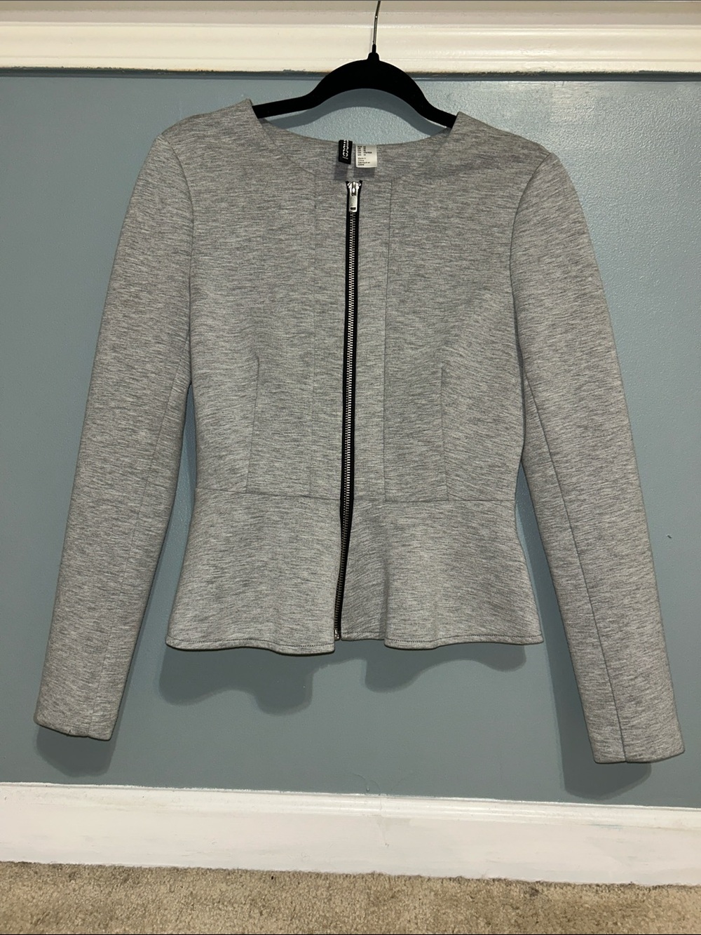 Gray Zip-Front Peplum Jacket - Women's